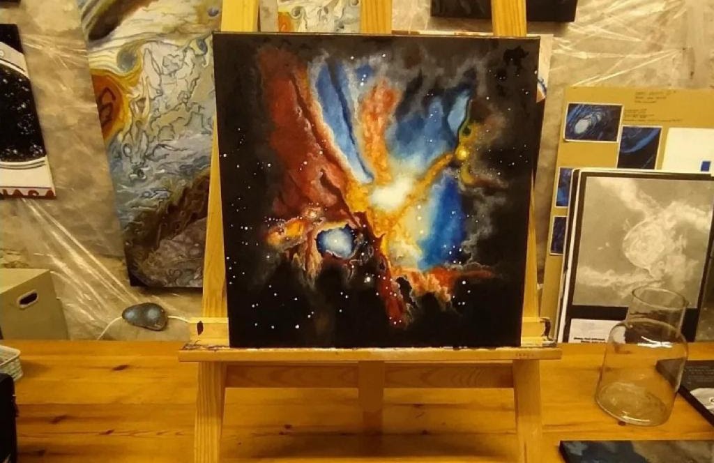 An original JuliaArt painting displayed in the studio