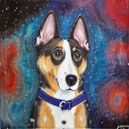 AI-generated dog in the style of JuliaArt